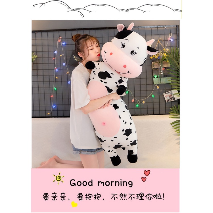 Gấu Bông Bò Sữa, Gối Ôm Hình Thú Nhồi Bông Cho Bé Siêu To Siêu Nhiều Sữa - Vải Nhung Co Giãn 4 Chiều