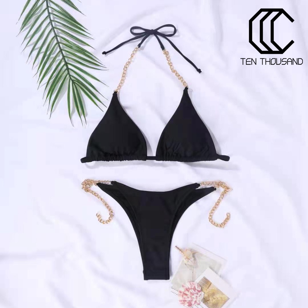 ❃1 Bộ Đồ Bơi Bikini Bằng Polyester Thoáng Khí Bắt Mắt Phối Dây Xích Quyến Rũ Cho Nữ