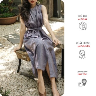 Đầm linen 100% dáng maxi xếp li vai | MAY dress | CHAMULINEN