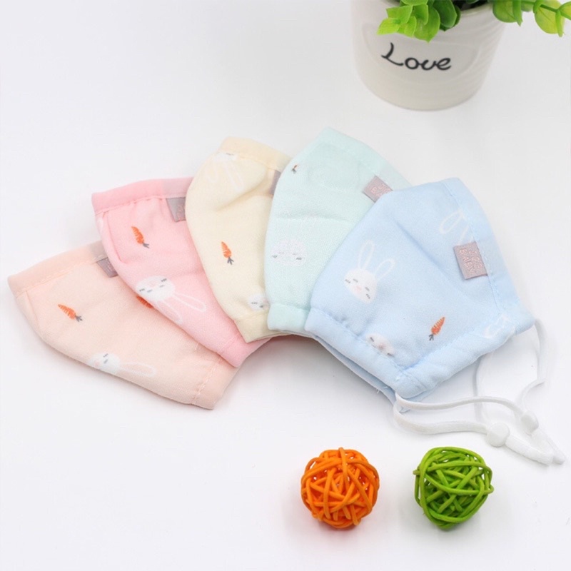 Khẩu trang vải xô cho bé có nút chỉnh quai đeo 100% cotton
