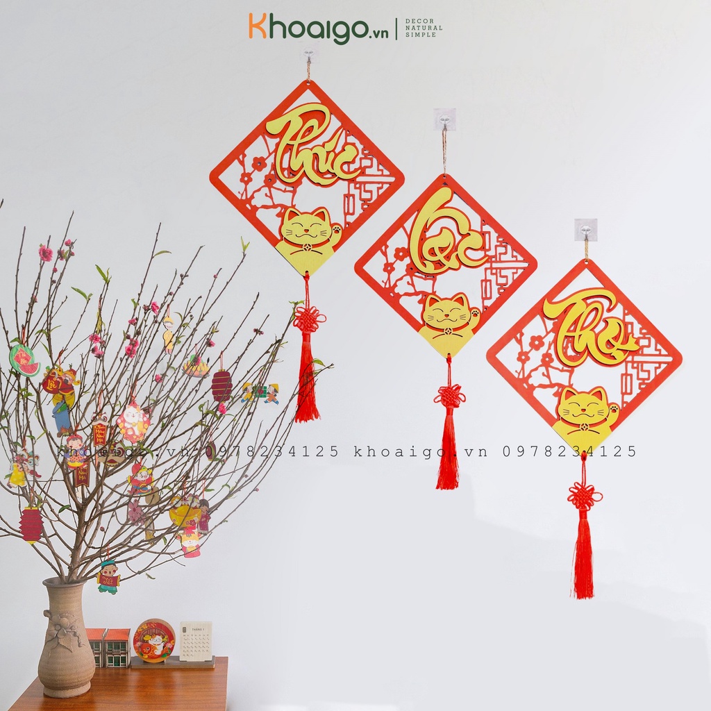 Vòng gỗ treo cửa trang trí tết Phúc Lộc Thọ, phụ kiện xinh xắn trước cửa nhà, cửa phòng, mang may mắn tới gian đình
