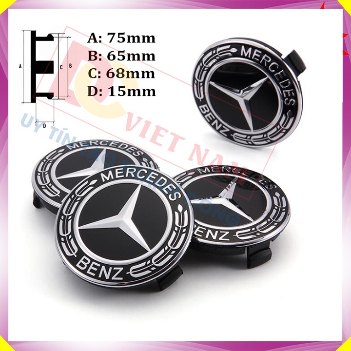 Biểu tượng Logo Mercedes Benz chụp mâm, vành, bánh xe ô tô - Đường kính 75MM - Mã sản phẩm BZ75