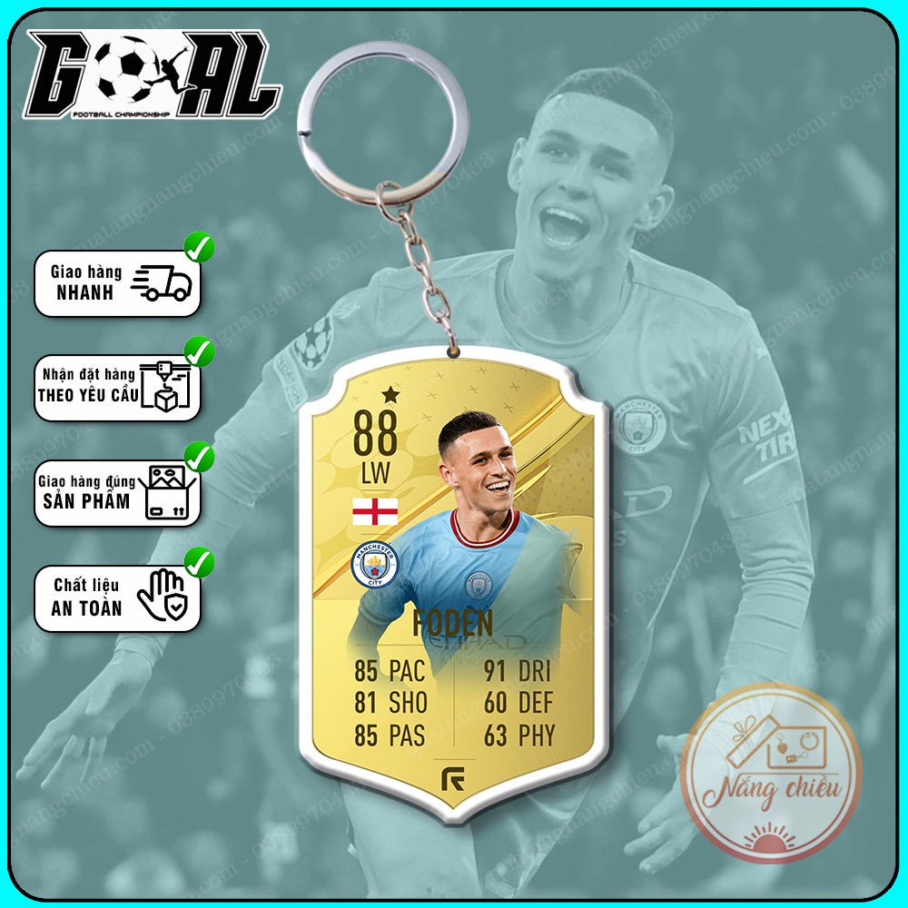 Móc khóa cầu thủ Foden cao cấp hiện đại, phụ kiện treo balo túi xách đẹp, thẻ bóng đá yêu thích CLB Man City[3537-3548]