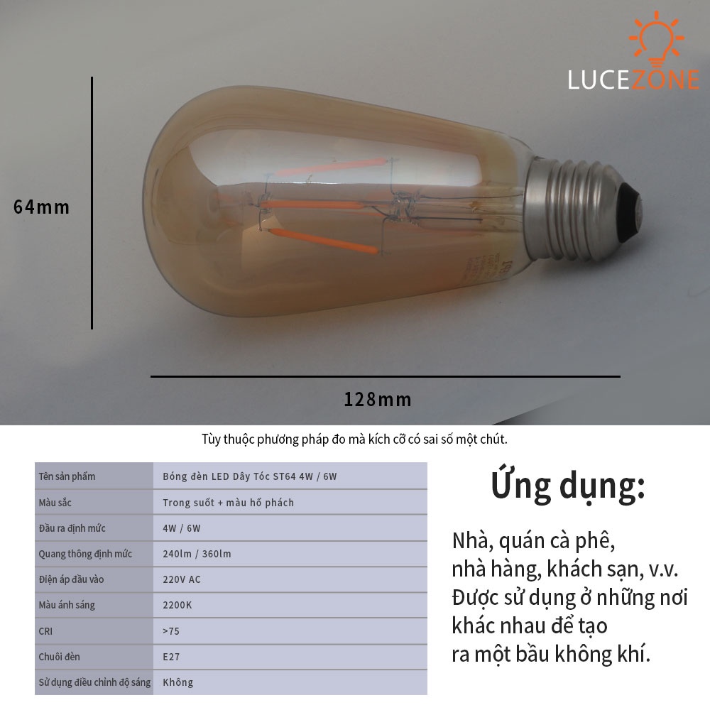 Bóng đèn LED Edison Dây Tóc ST64 4W / 6W xử lý phủ, Kiểu Dáng Vintage, Cổ Retro, Trang Trí