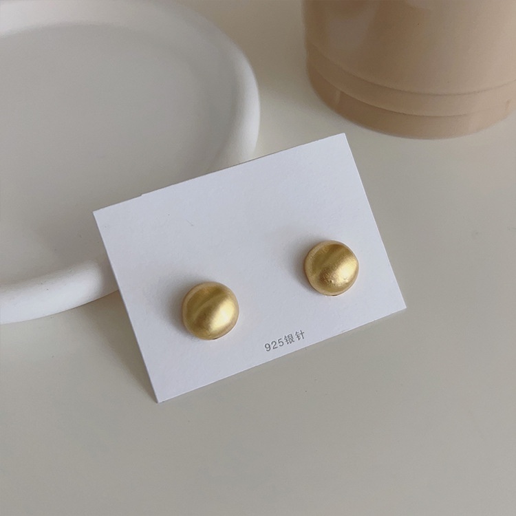 Bông tai nữ màu vàng - bạc 925 thiết kế tròn nhám dáng gài hợp kim titan cao cấp phong cách Hàn Quốc Boho