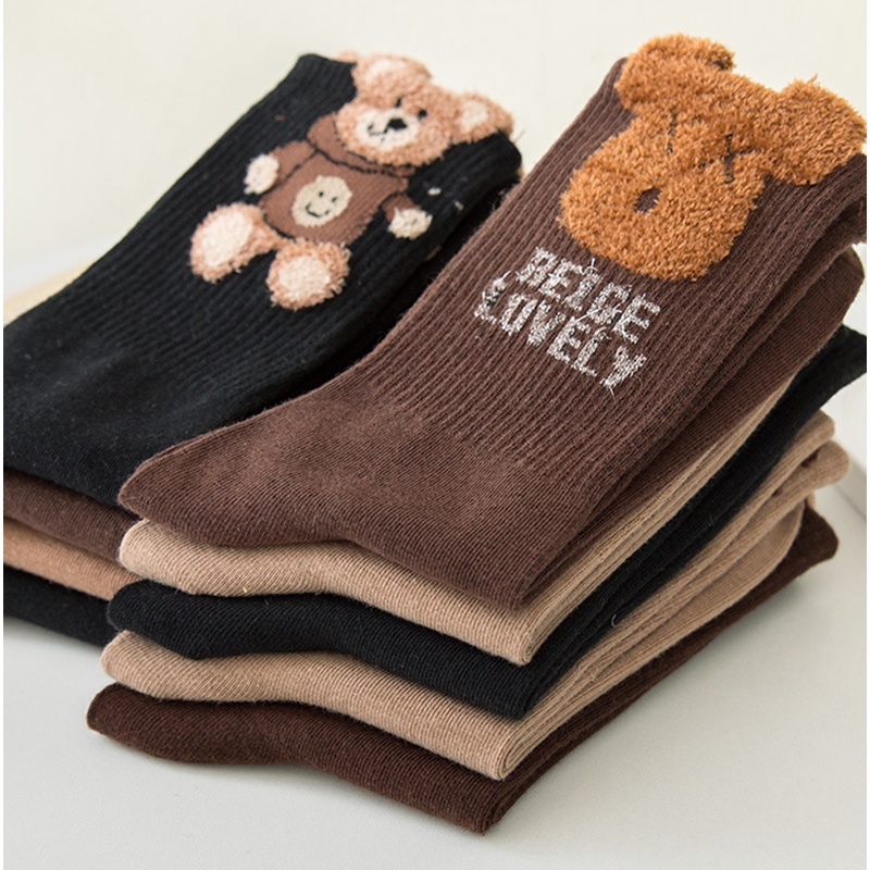 1 Đôi Tất Cotton Mềm Mại Thoáng Khí In Họa Tiết Gấu Hoạt Hình Dễ Thương Giữ Ấm Mùa Đông Cho Nữ