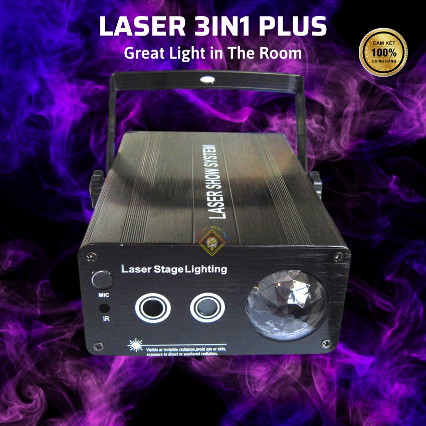 Đèn Laser 3 in 1 Cảm Biến Nhạc Kết Hợp Nền Với Laser Giá Rẻ Dùng Cho Phòng Bay, Karaoke, bar...