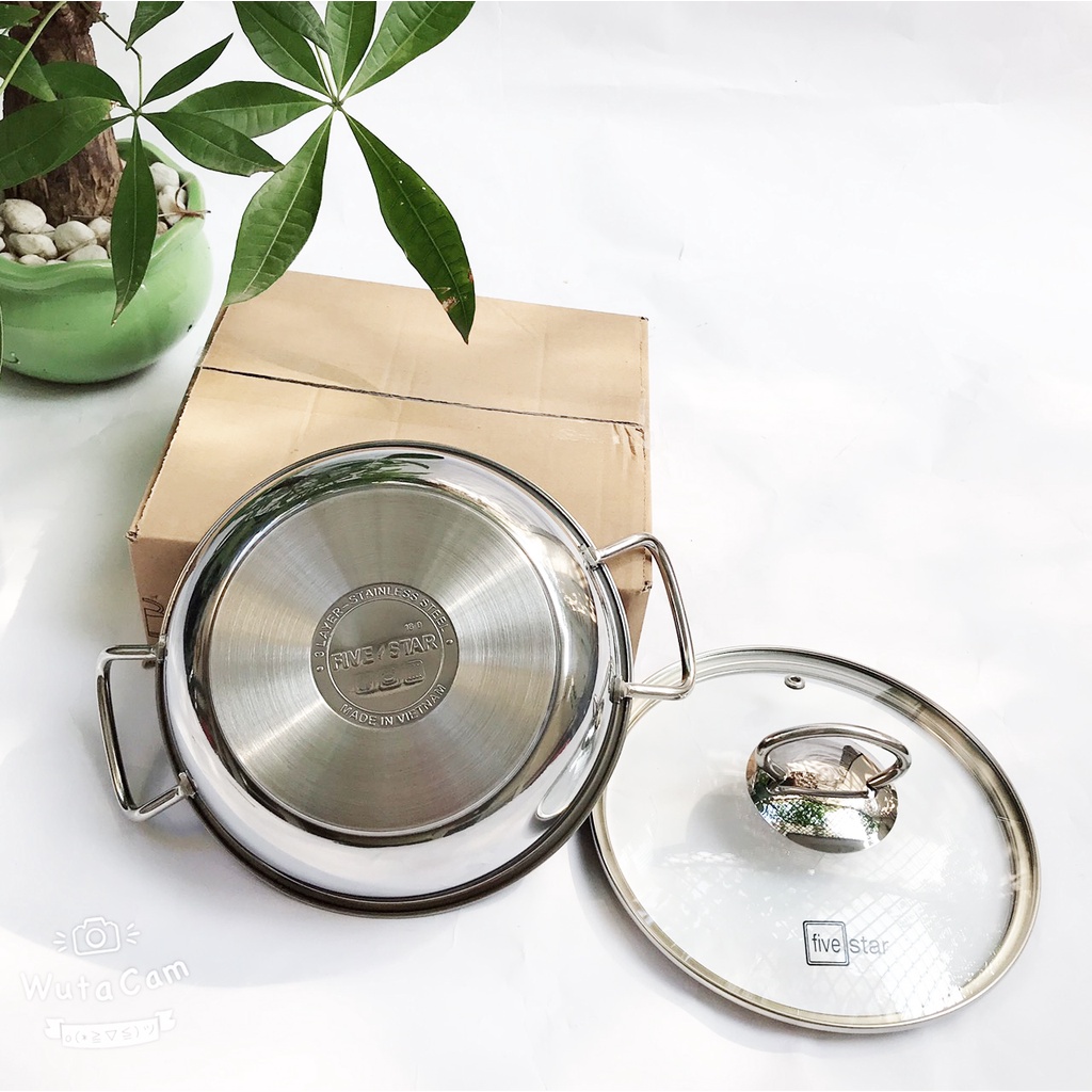 Nồi kho thịt cá Fivestar đáy từ chống dính 24cm, nồi fivestar inox 304 3 đáy bếp từ-sử dụng mọi loại bếp nấu