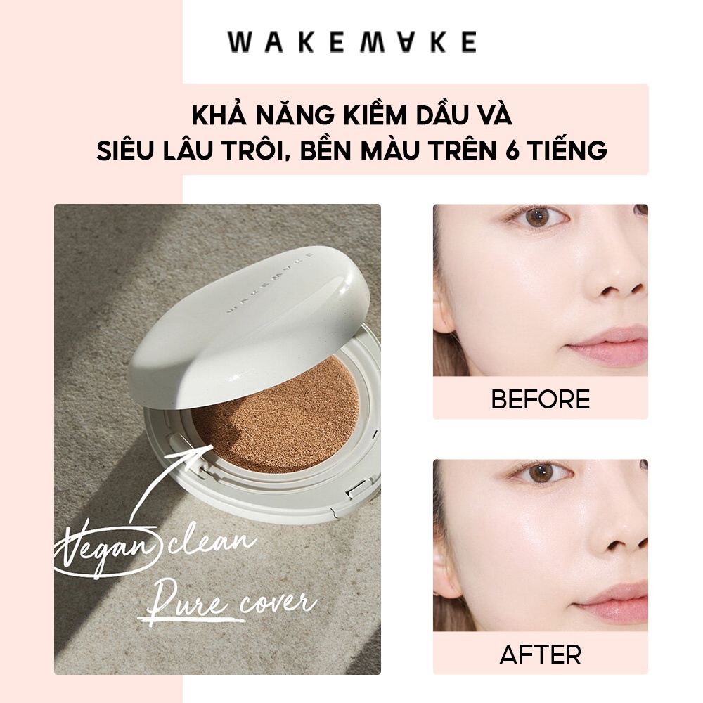 [MỚI] Cushion Thuần Chay Wakemake Vegan Clean Pure cover Cushion SPF38/PA++ 12g