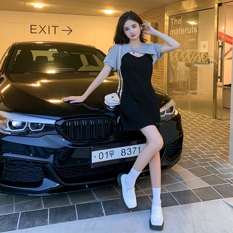 IELGY IELGY Bộ Áo Thun Không Tay + Chân Váy Ngắn Thời Trang Dành Cho Nữ