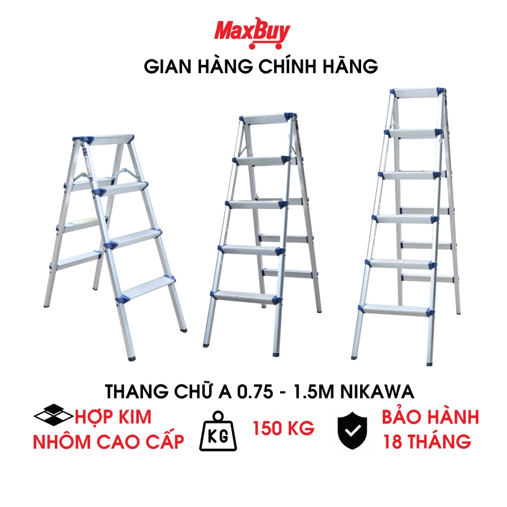 Thang nhôm chữ A gấp gọn NIKAWA NKD 3, 4, 5, 6 bậc chiều cao 1-1,5 m, nhập khẩu Nhật Bản, bảo hành 18 tháng