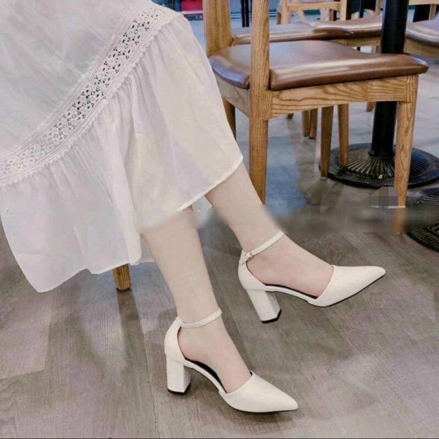 Giày Sandal cao gót nữ 9p BÍT MŨI BÍT GÓT DA LỲ mẫu mới