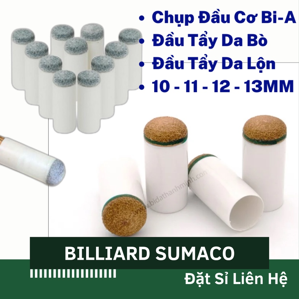 Chụp ĐẦU CƠ Đài Loan ĐẦU CHỤP Da Bò GẬY BI-A BIDA 11MM 12MM 13MM Cao Cấp