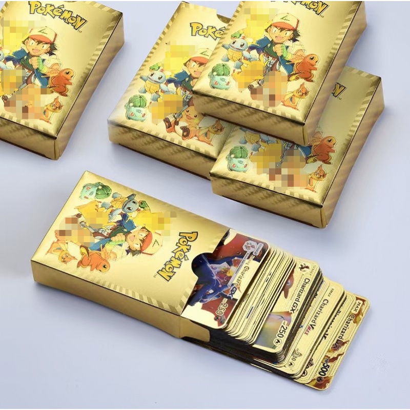 Bộ 54 / 27 Thẻ Bài Pokemon Bằng Kim Loại Màu Vàng / Bạc Phiên Bản Tiếng Anh / Charizard / Pikachu