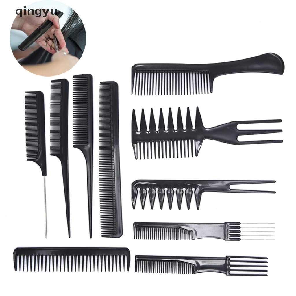 Bộ 10 Lược Màu Đen Chống Tĩnh Điện Chuyên Dụng Cho Salon Làm Tóc