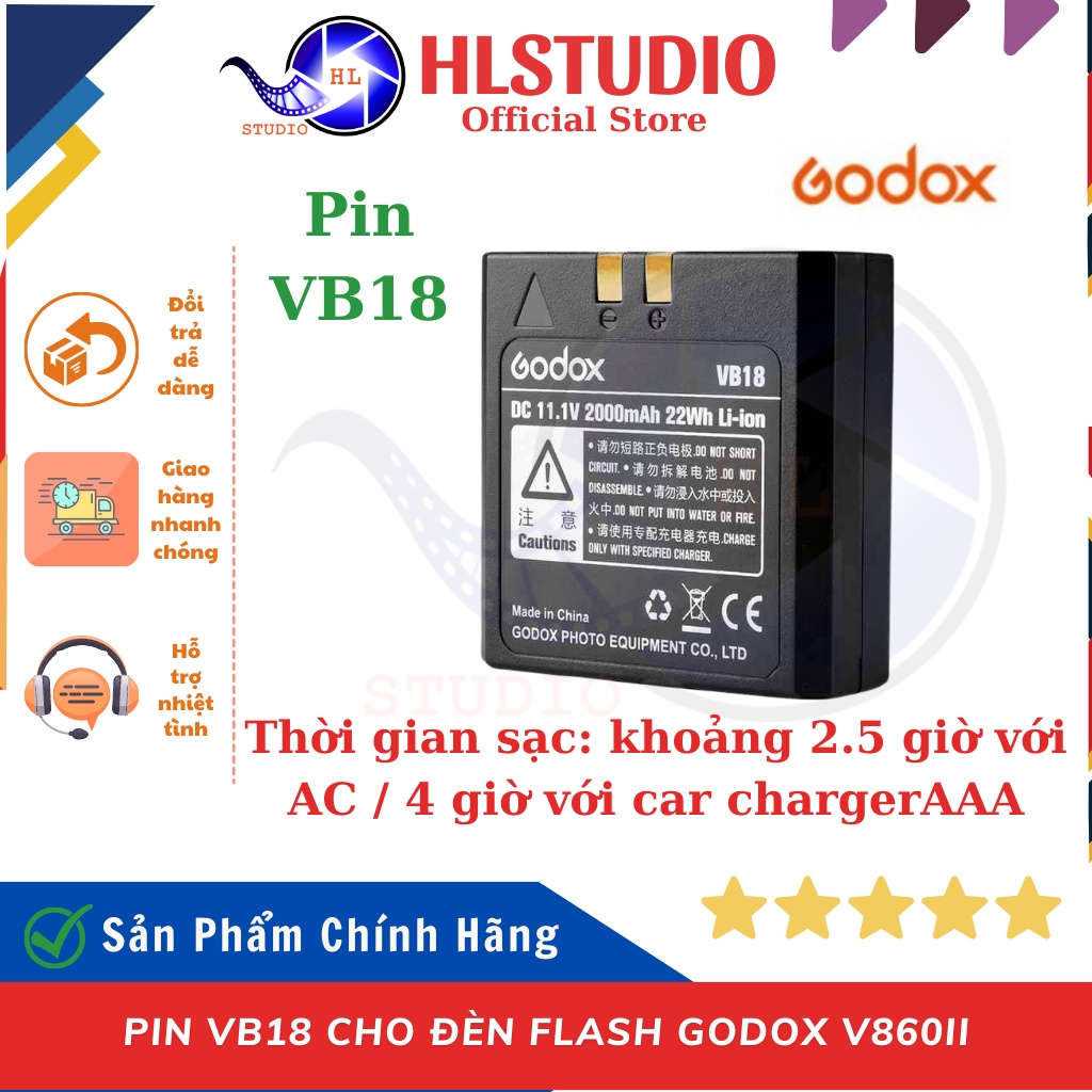 Pin VB18, VB26, VB22 Cho Đèn Flash Godox V860II, V860III, V1, V480, V1mid HL Studio