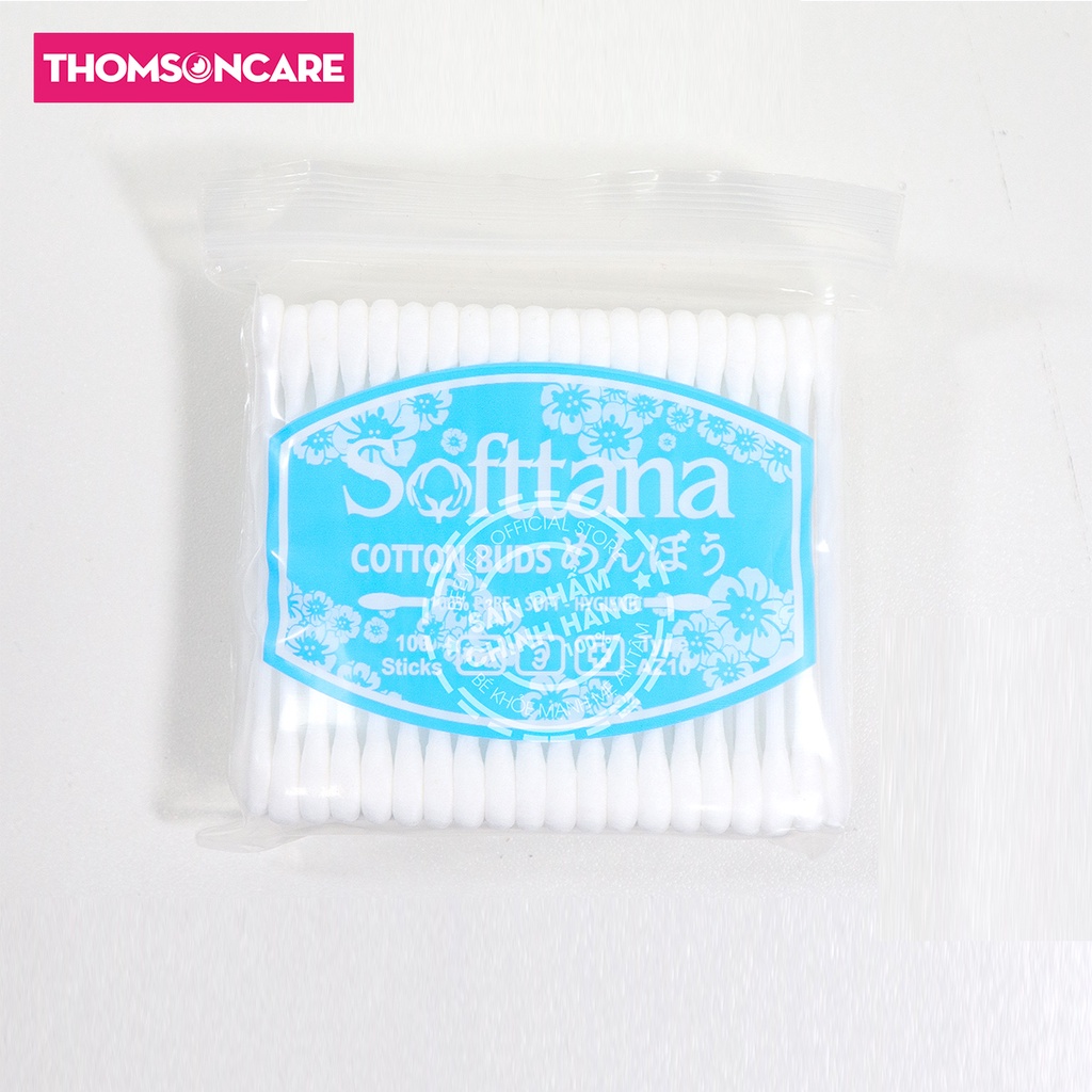 Bông vệ sinh tai mũi Softtana Tanaphar thiết kế nhỏ gọn, bông mềm mại tự nhiên, an toàn, tiện dụng