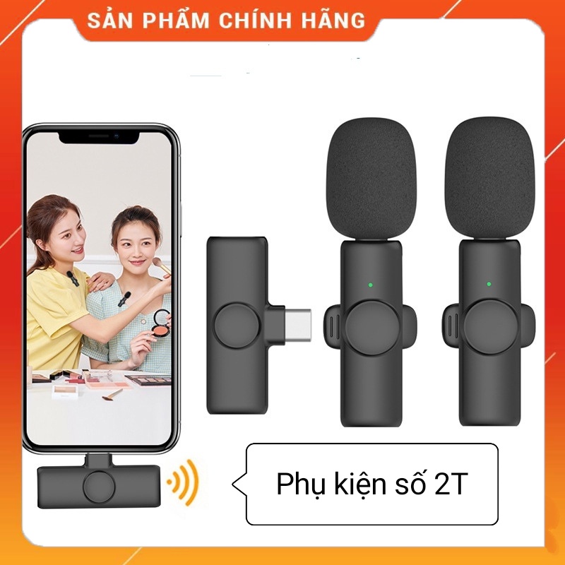 Micro thu âm không dây k9 cài áo gồm 2mic hỗ trợ 2 đầu USB-Type C và linghtning