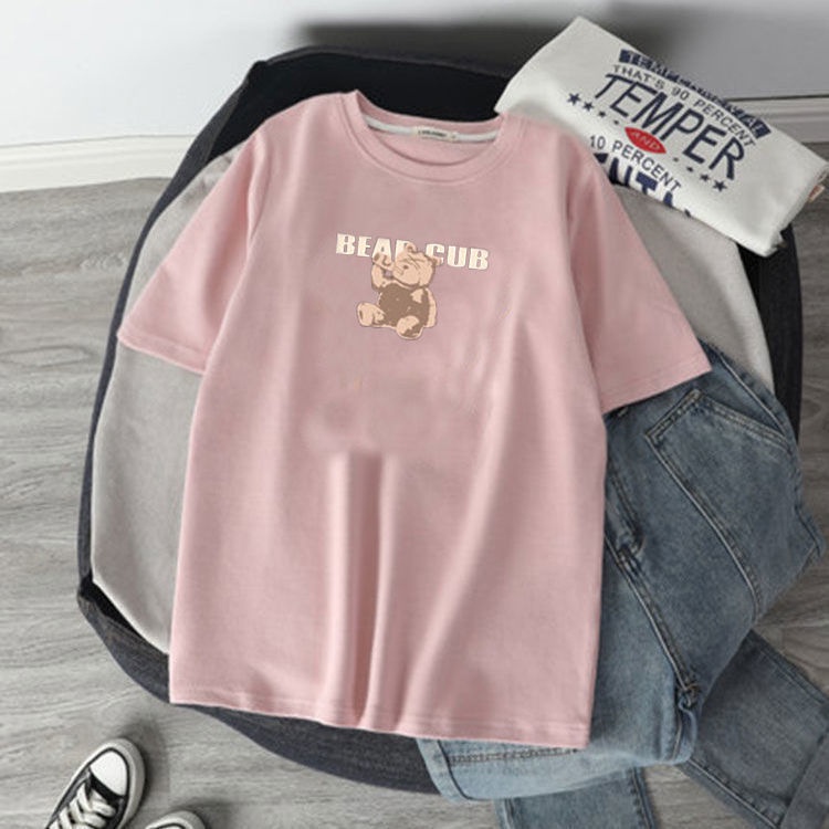 Áo thun SUXI tay ngắn dáng rộng dày dặn in họa tiết chú gấu dễ thương thời trang thu đông cho nữ