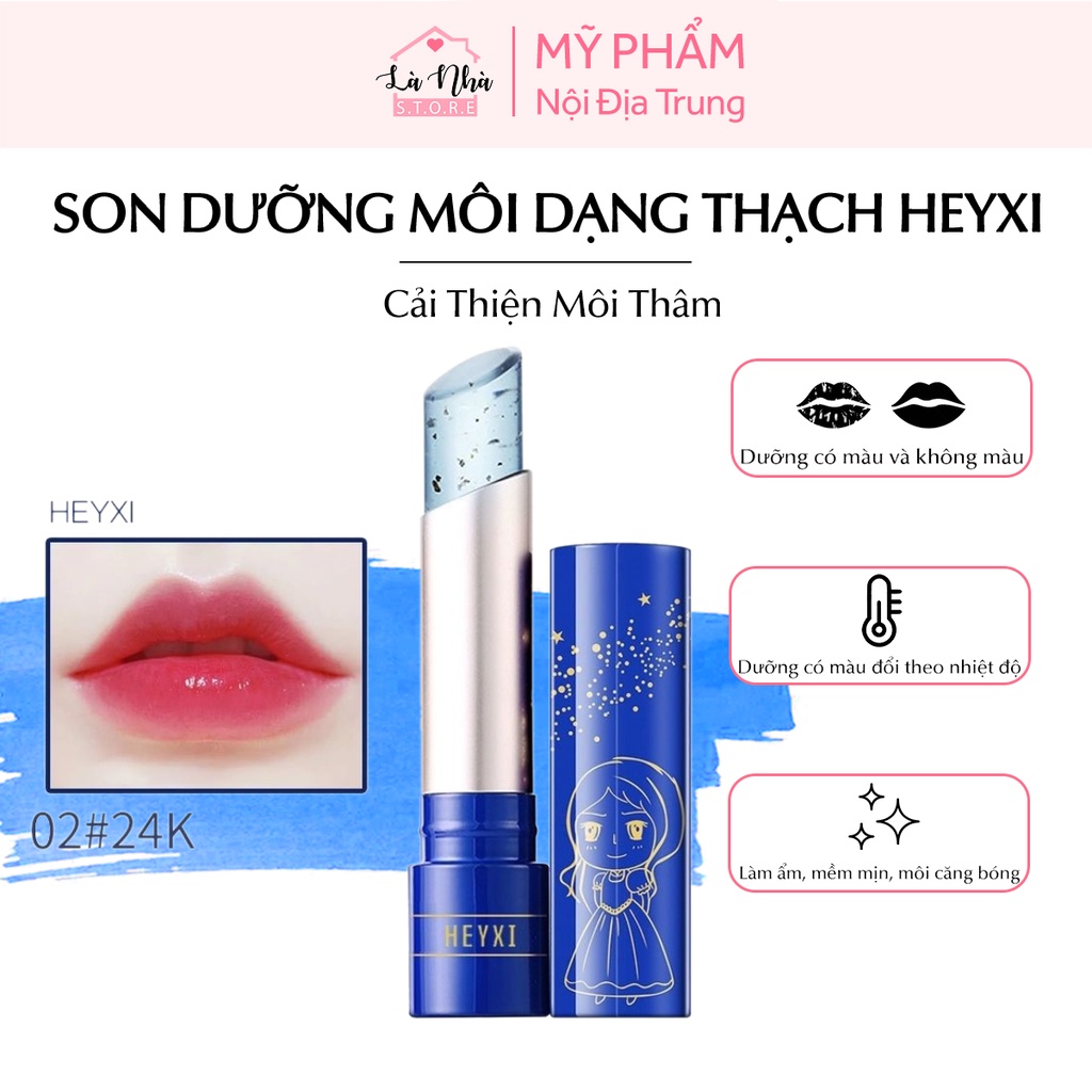 Son dưỡng môi dạng thạch heyxi có màu đổi theo nhiệt độ và thời gian, dưỡng, cấp ẩm, làm mềm, mịn, cải thiện môi thâm.