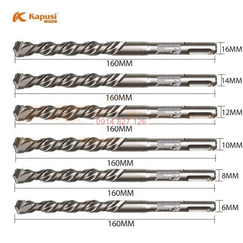 Mũi khoan bê tông 4 cạnh KAPUSI Nhật Bản chiều dài 110mm-160mm, phi từ 6-16mm, Bh 12 thángKouritsu Official Store