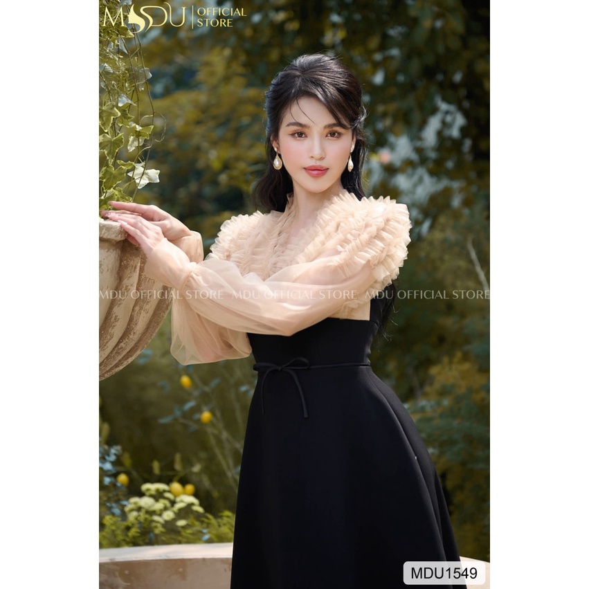 Đầm chất tơ phối Hàn cao cấp thiết kế 2 lớp mã MDU1549- MDU COLLECTION