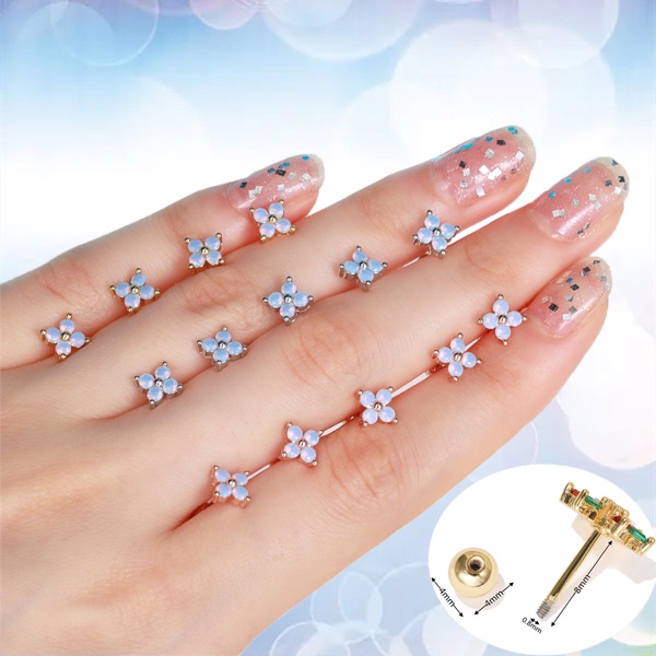 Đôi Khuyên Tai Hình Bông Hoa Màu Xanh Dương Nhỏ Xinh Dành Cho Nữ
