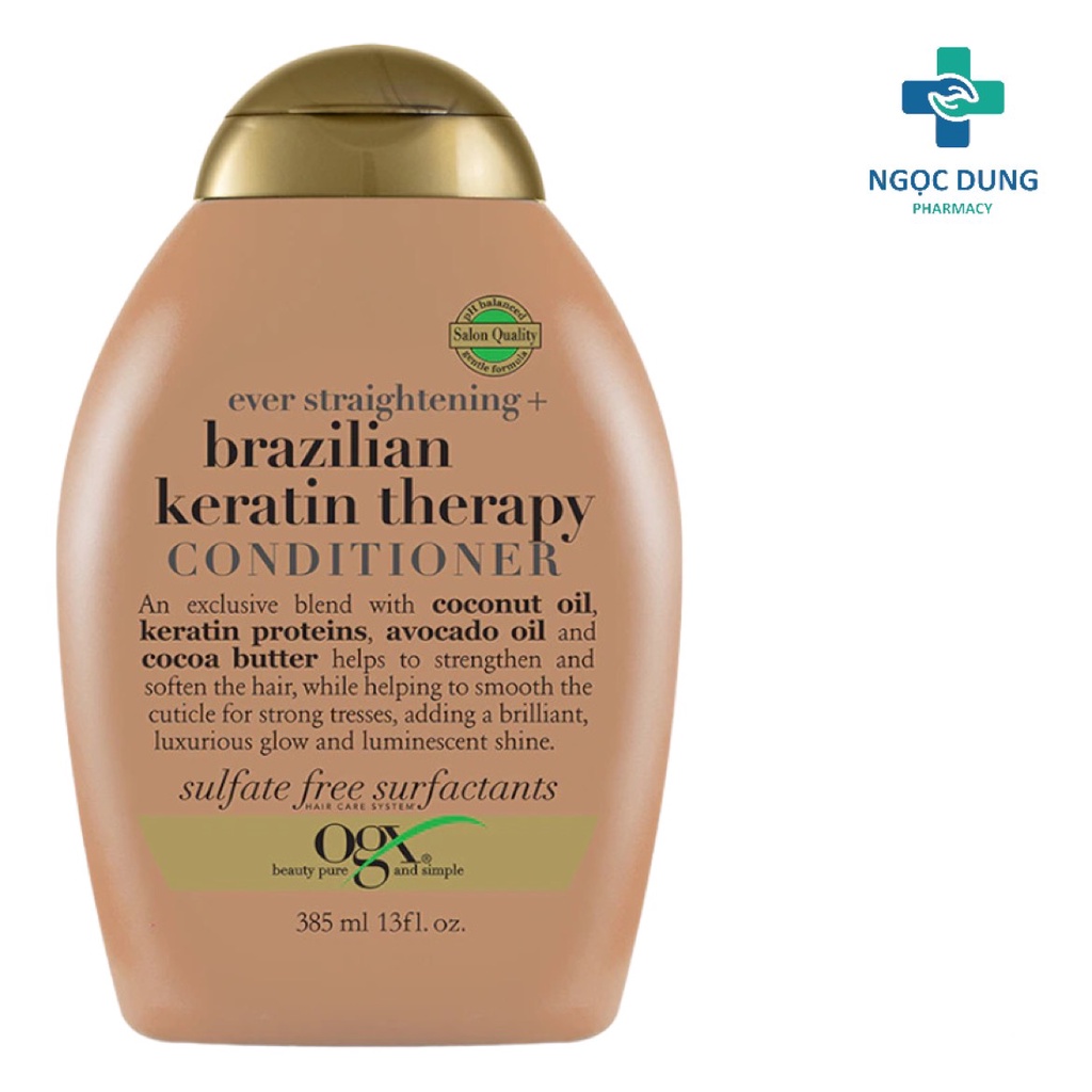 Dầu xả vào nếp suôn mượt ogx ever straightening + brazilian keratin therapy shampoo 385ml