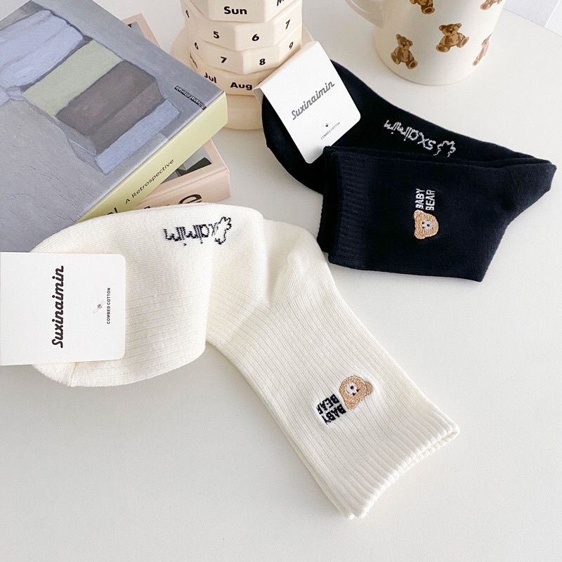 Tất cao cổ Baby Bear thêu hình