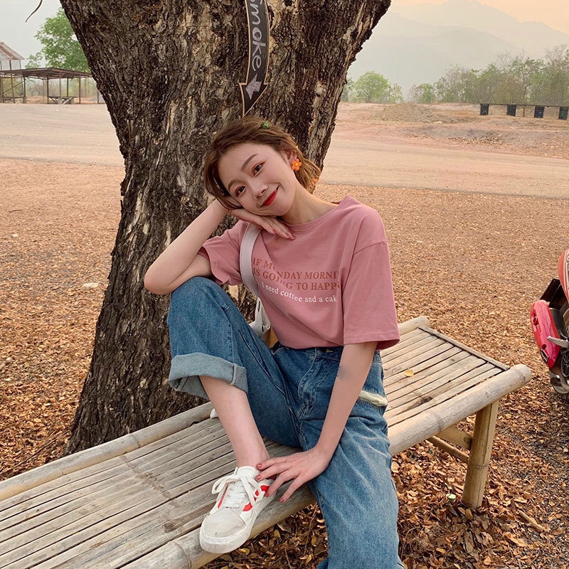 IELGY  IELGY Áo Thun Tay Ngắn Dáng Rộng Màu Trắng Dễ Phối Đồ Thời Trang Cho Nữ