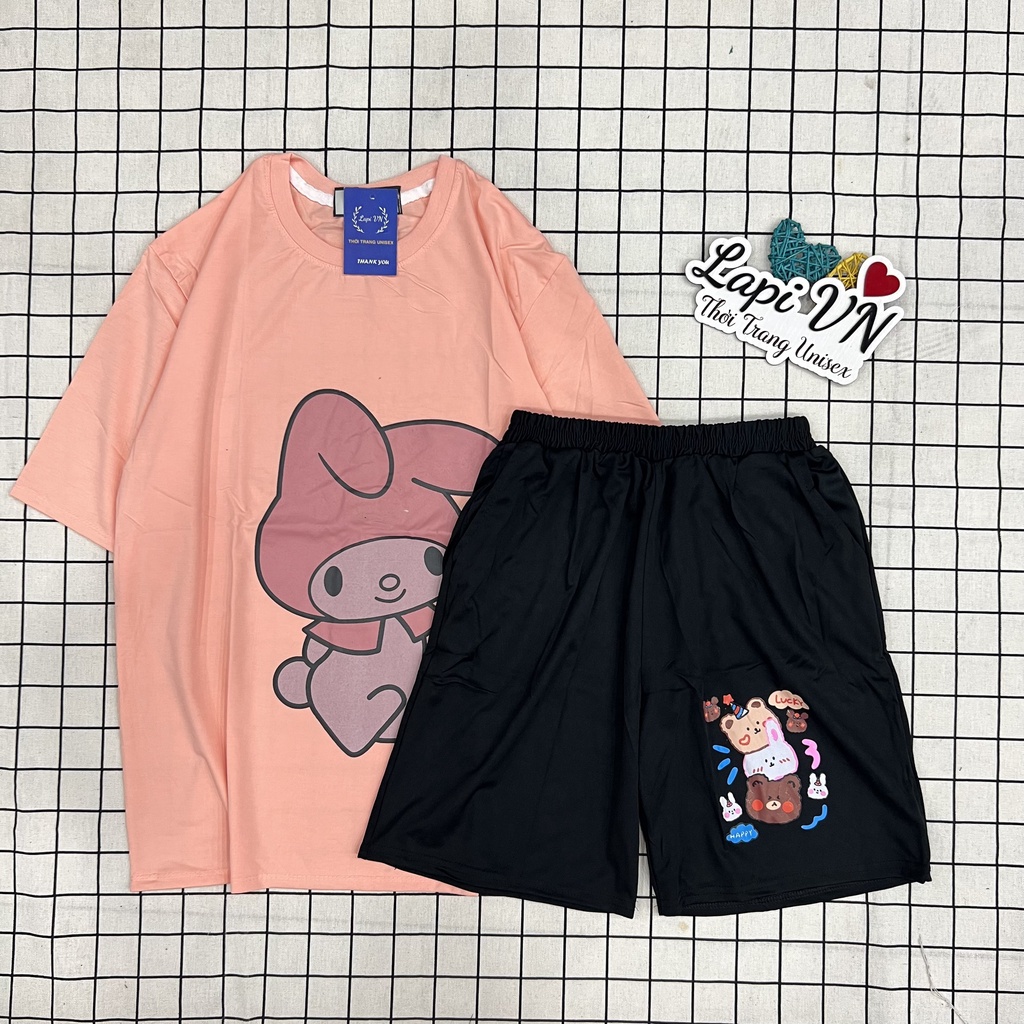 Đồ Bộ Mặc Nhà Thỏ Bunny+ Quần Hoạt Hình Form Rộng Unisex Lapi VN, Set Cartoon, Freesize,Thun Cotton, Nam Nữ Đều Mặc Đượ