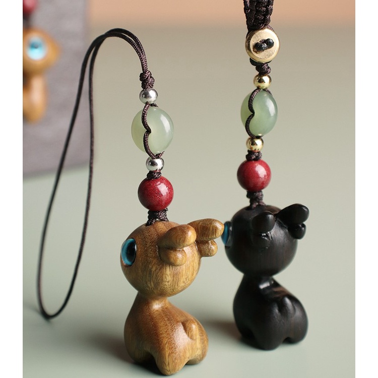 Móc khóa/ Dây treo điện thoại hươu thiên lộc làm từ gỗ đàn hương - Mang lại may mắn tài vận