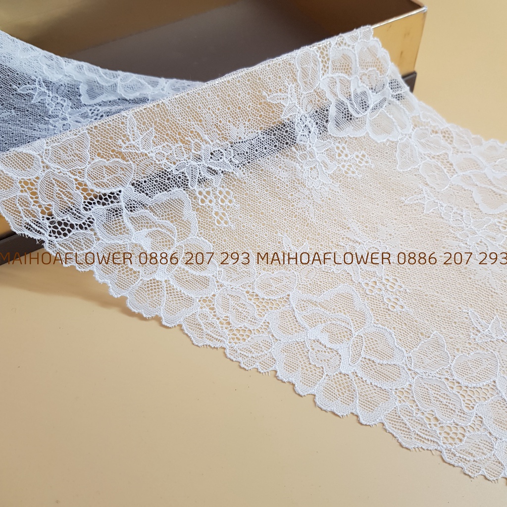 Cuộn vải REN trắng, bản to đại 23cm, xoay được 2 chiều, thêu hoa, dùng may váy áo, nội y siêu xinh