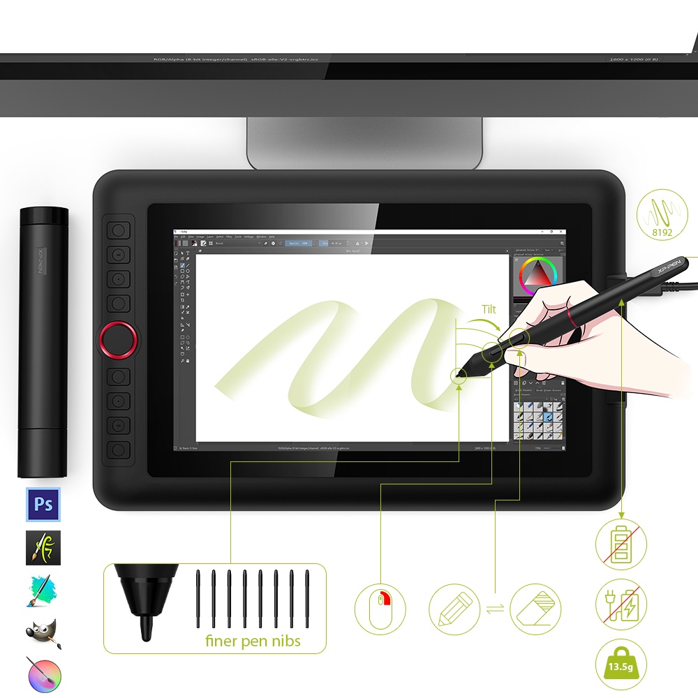 Bảng vẽ điện tử XPPen Artist 12 Pro Bảng vẽ Pen chức năng nghiêng+chân đế+miếng dán chống lóa+Bút không dùng pin 8192 cấp độ (11.6 inch)
