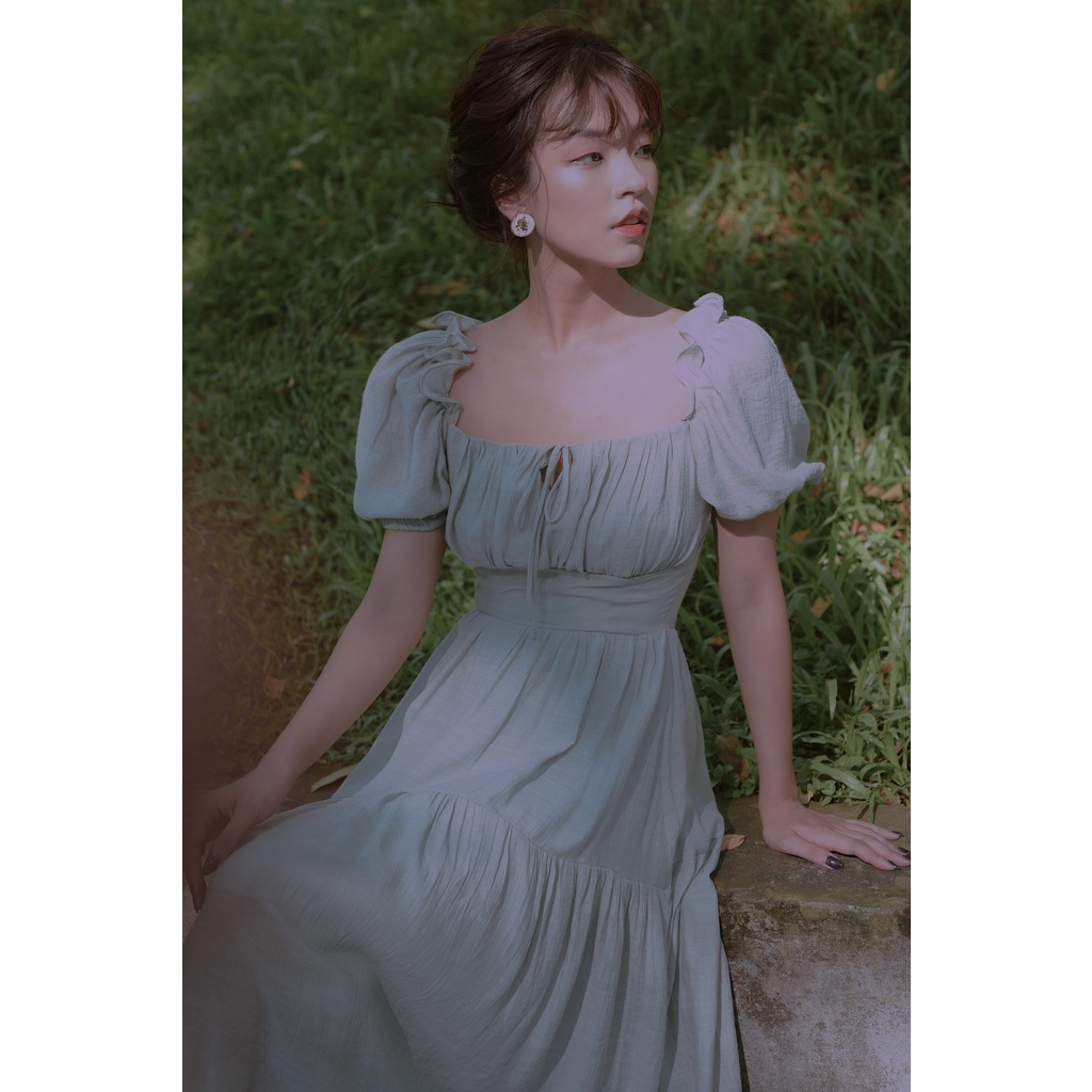 Váy Leena Dress Trễ Vai Nàng Thơ Xanh mint_mainichi, form Xoè
