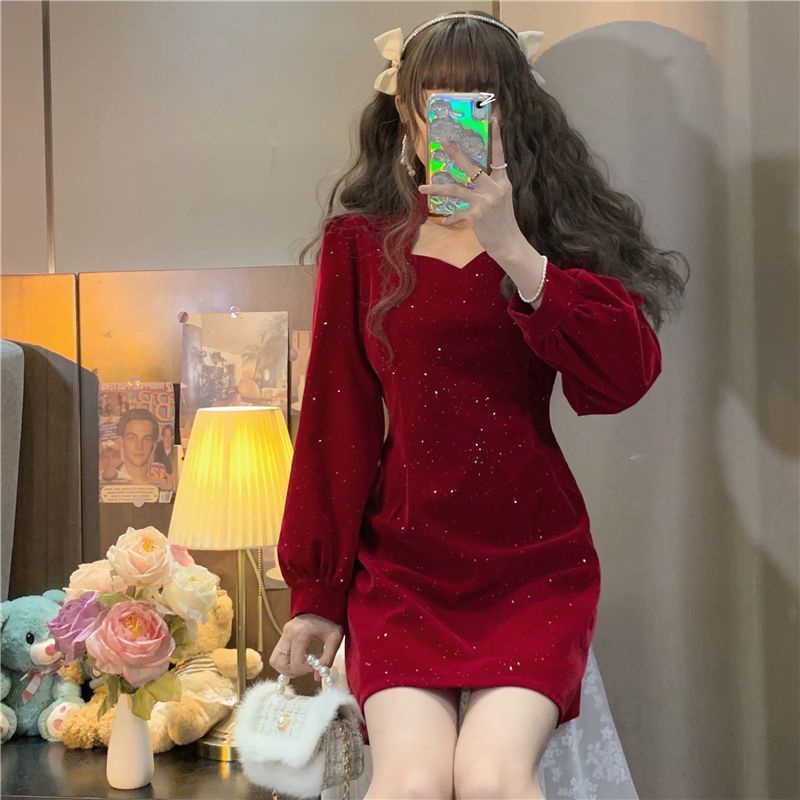 TIANLEYU váy đầm váy nữ đầm đi đám cưới Trang phục năm mới đỏ Hàn Quốc Chất lượng cao Cái mới High quality SA221044 36Z230909