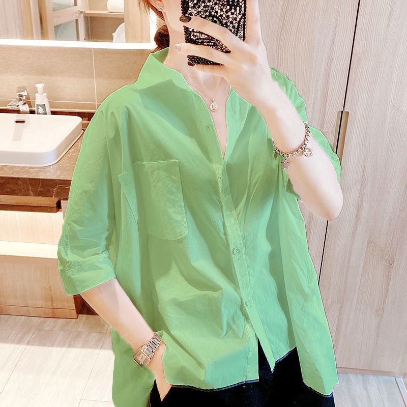 Áo Sơ Mi Chiffon Tay Ngắn Màu Sắc Retro Dành Cho Nữ#12.4