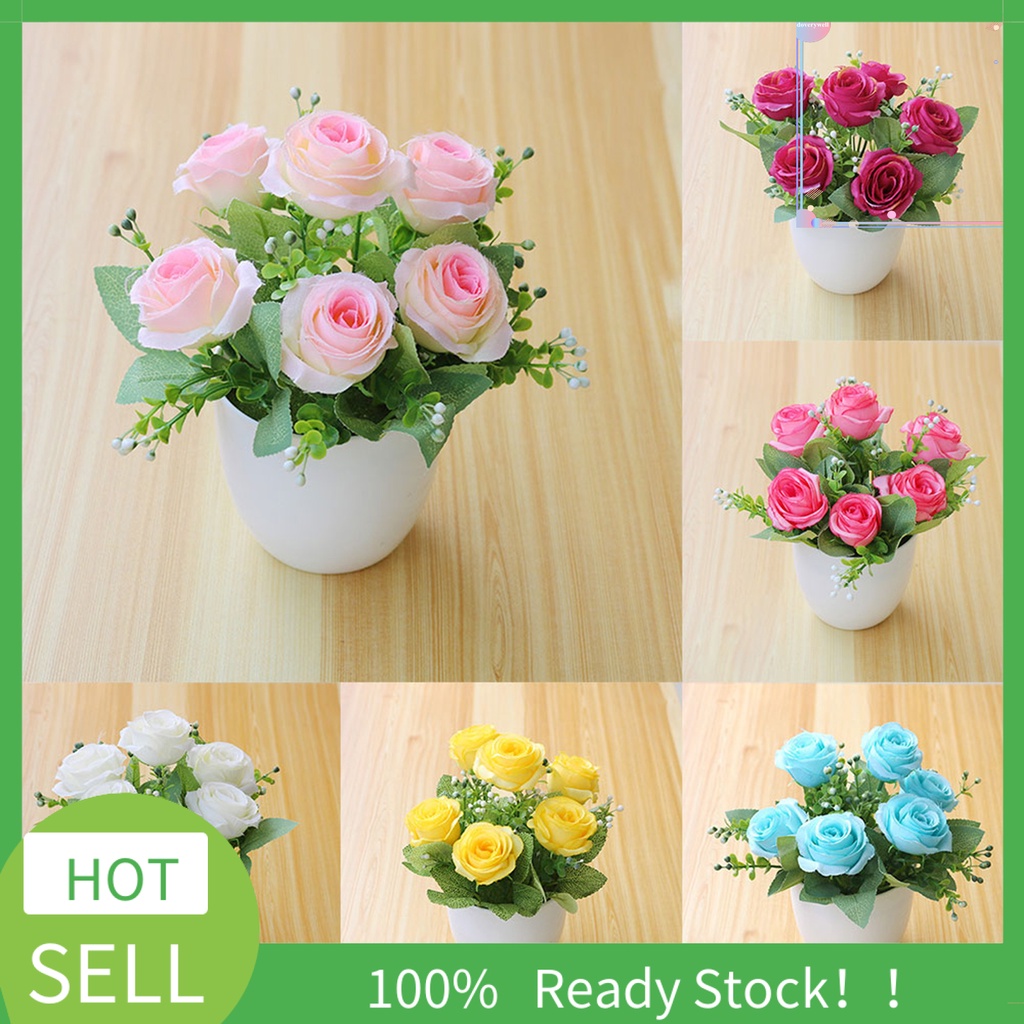 Chậu Hoa Hồng Giả Bằng Nhựa Dùng Trang Trí Phòng Khách dv1 A