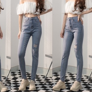Quần Jean Nữ Co Giãn Siêu Cao Rách Kiểu Hàn Quốc