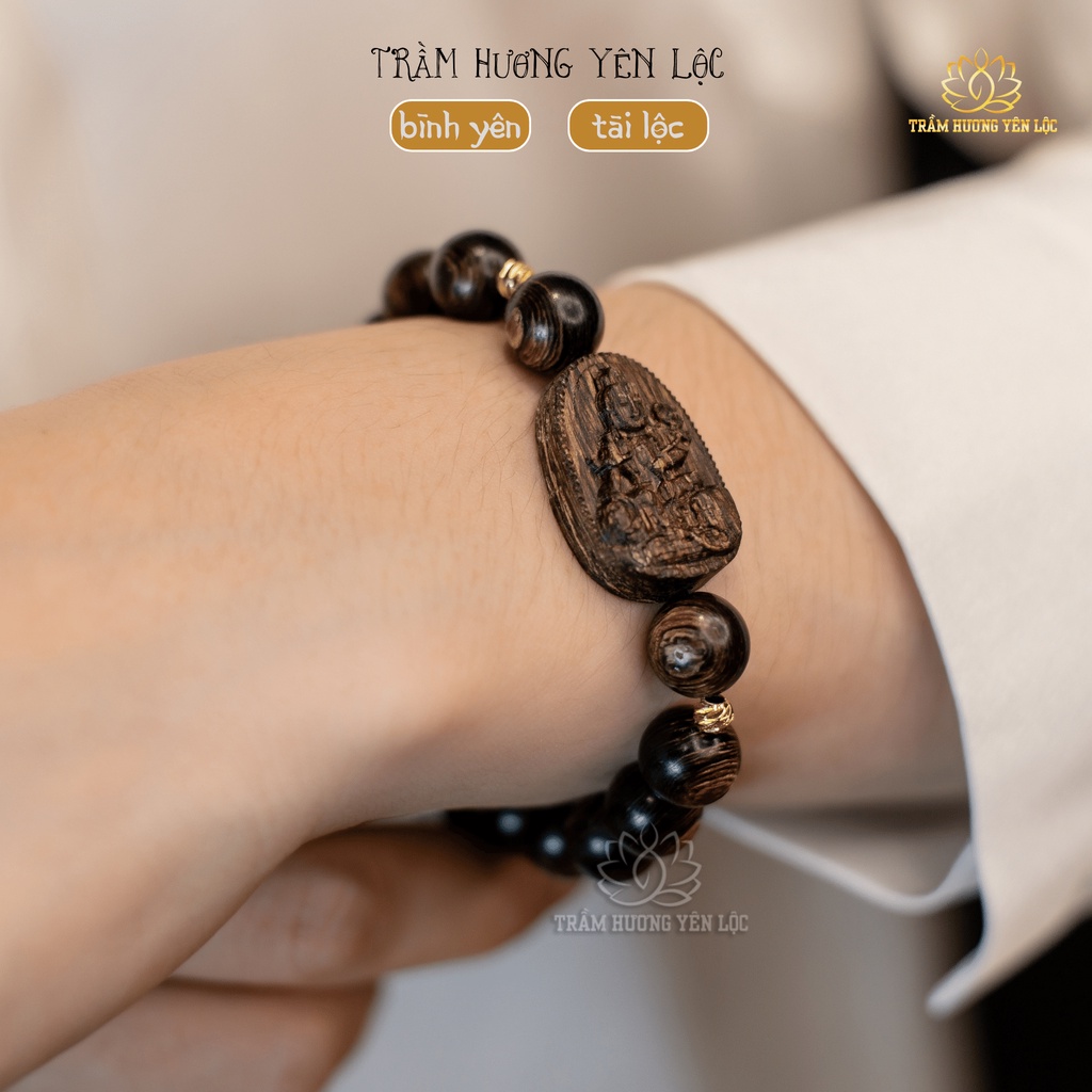 Vòng Tay Trầm Hương Mix Phật Bản Mệnh- Trầm Sánh Chìm - Trầm Hương Yên Lộc THYL041 Đủ Kích Thước Nam Nữ
