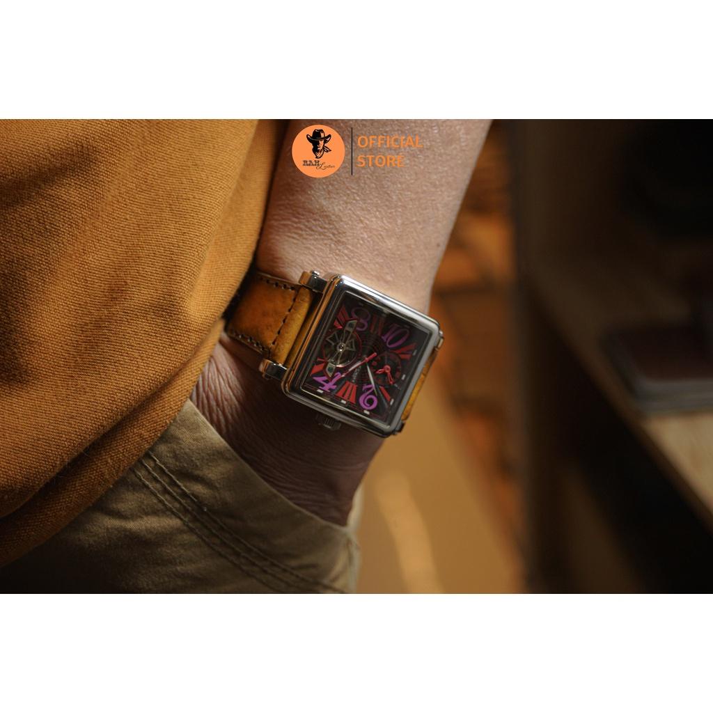 Dây Đồng Hồ Da Veg Ý Cao Cấp Italia Nhuộm Thủ Công Ram Trống Đồng 2022 Màu Vàng Nâu Size 26mm