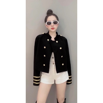 Áo khoác vest blazer nhung croptop dài tay cổ trụ hai lớp dáng ngắn lửng chất tuyết nhung sang chảnh