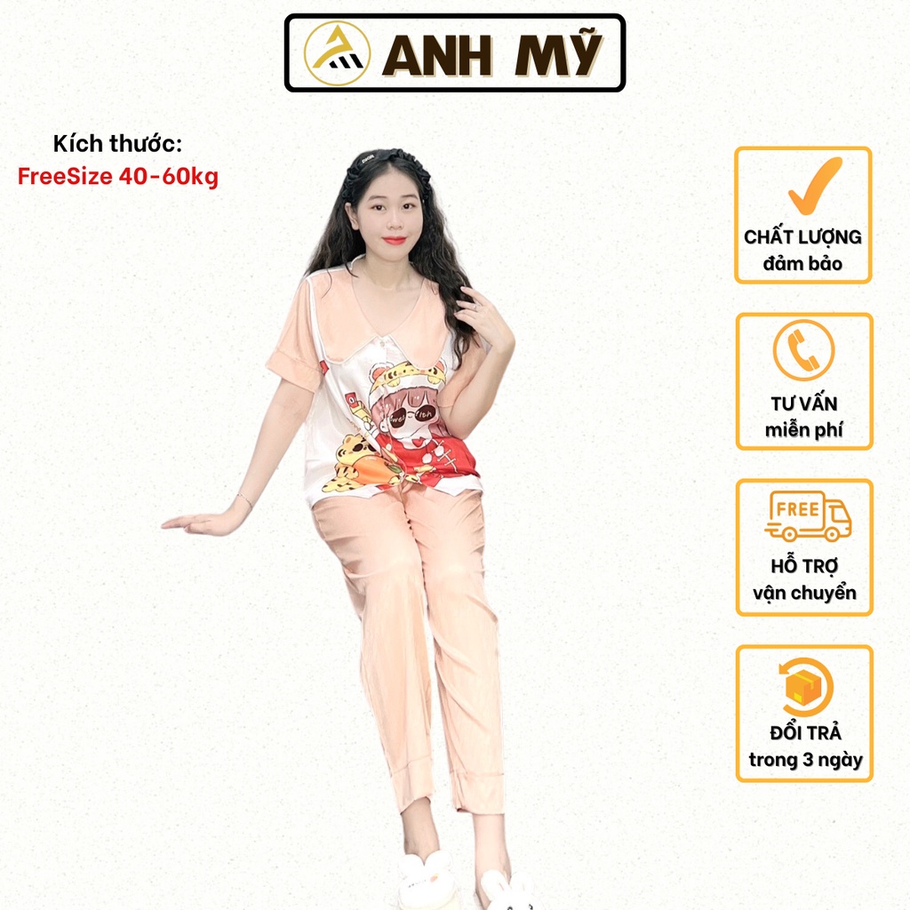 Đồ bộ pijama ANH MỸ chất liệu lụa xước ánh kim ( vân pháp ) cao cấp chính hãng tay ngắn quần dài XUOCDAI-03