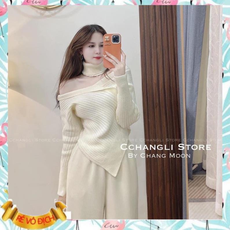 Áo len trễ vai vạt chéo kèm cổ chocker/turban 4 màu hàng quảng châu siêu xinh hothit
