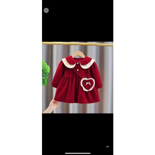 Váy nhung đỏ quảng châu và váy len quảng châu cao cấp cho bé