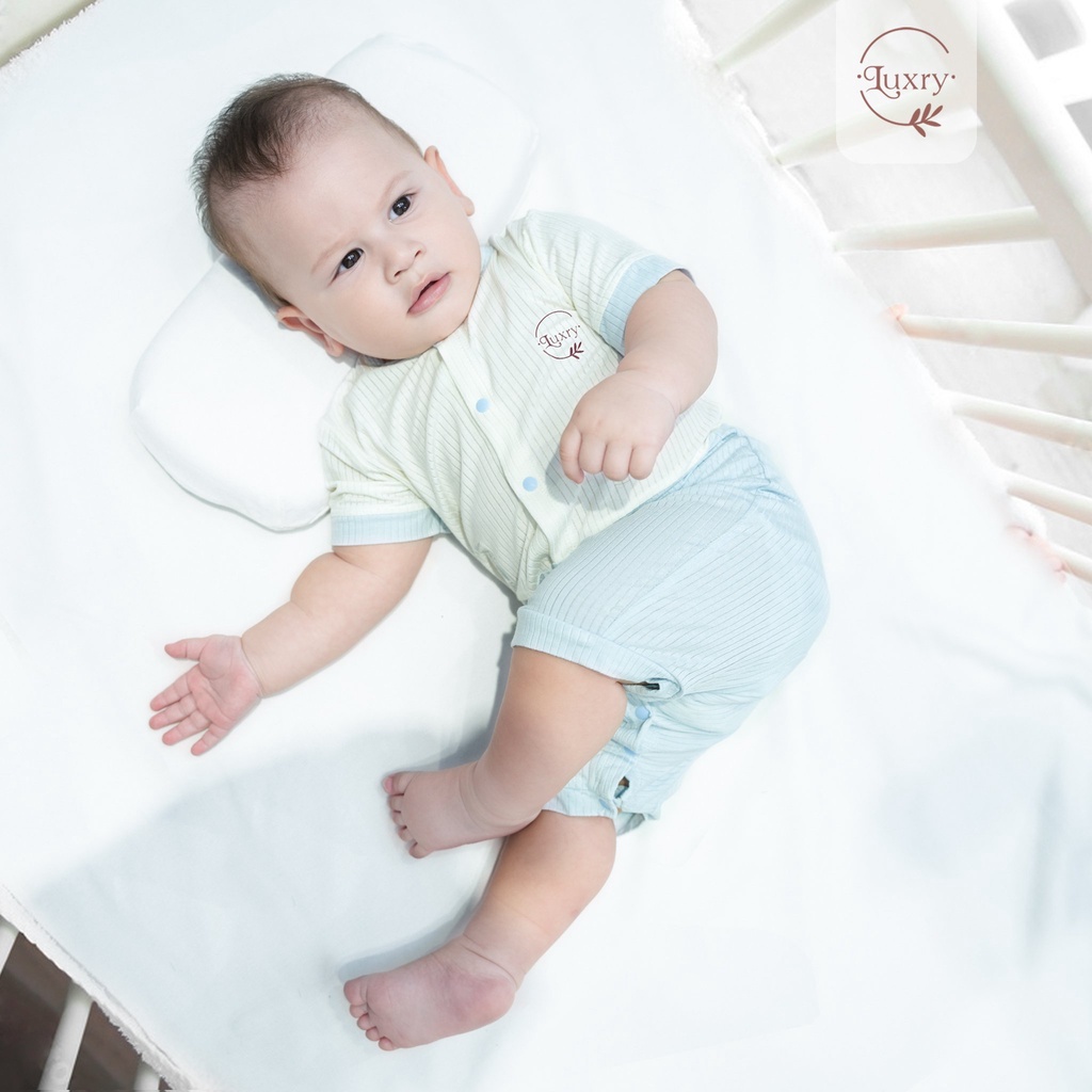 Bodysuit đùi cộc tay cài thẳng phối màu Luxry vải sợi tre thoáng, mịn cho trẻ sơ sinh đến 12 tháng