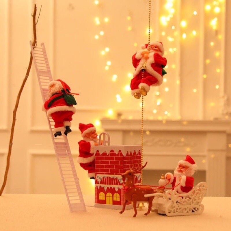 (tặng pin)Đồ chơi ông già Noel leo dây, nhảy dù, Quà tặng cho bé dịp giáng sinh