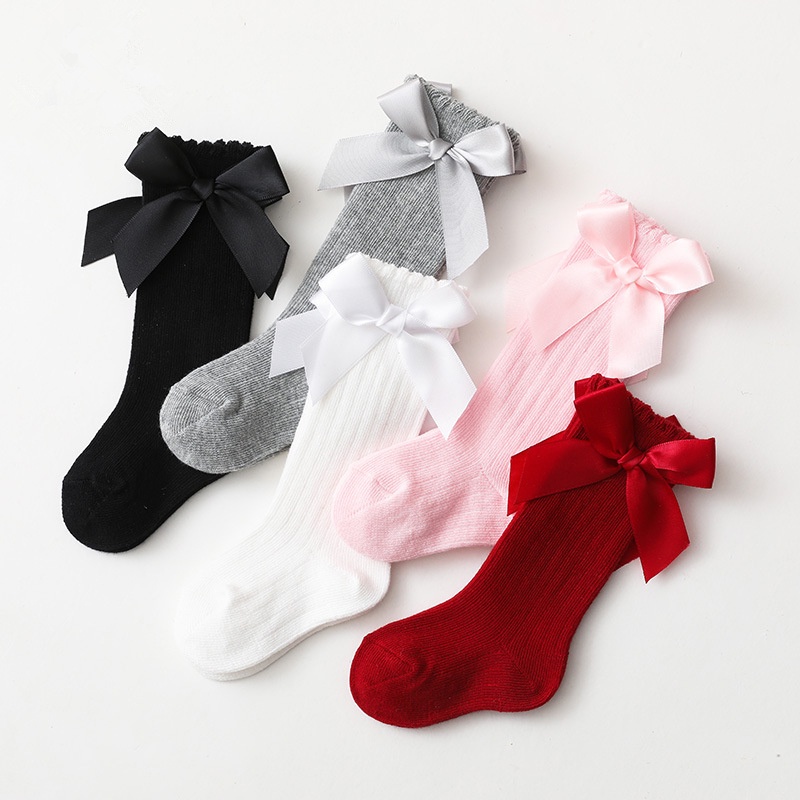 Vớ Cotton Mềm Đính Nơ Dài Tây Ban Nha Dễ Thương Cho Bé Gái Sơ Sinh