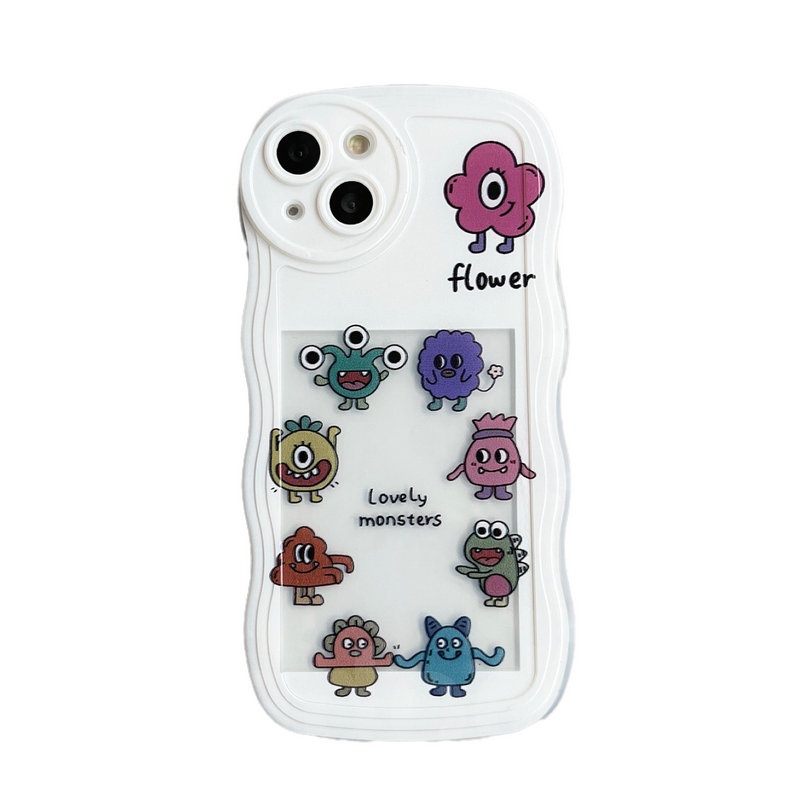 Soft Casing Redmi 12C A1 10C 10A 9C 9A 8 6A 5A Note 12 4G 5G 11S 11 10s 10 Pro 9 9S 8 POCO X4 X5 M3 X3 Pro NFC Cute Waves Edge Fine Hole Clear Monsters Photo frame Can Placed Photos Phone Case Full Back Cover BW 05