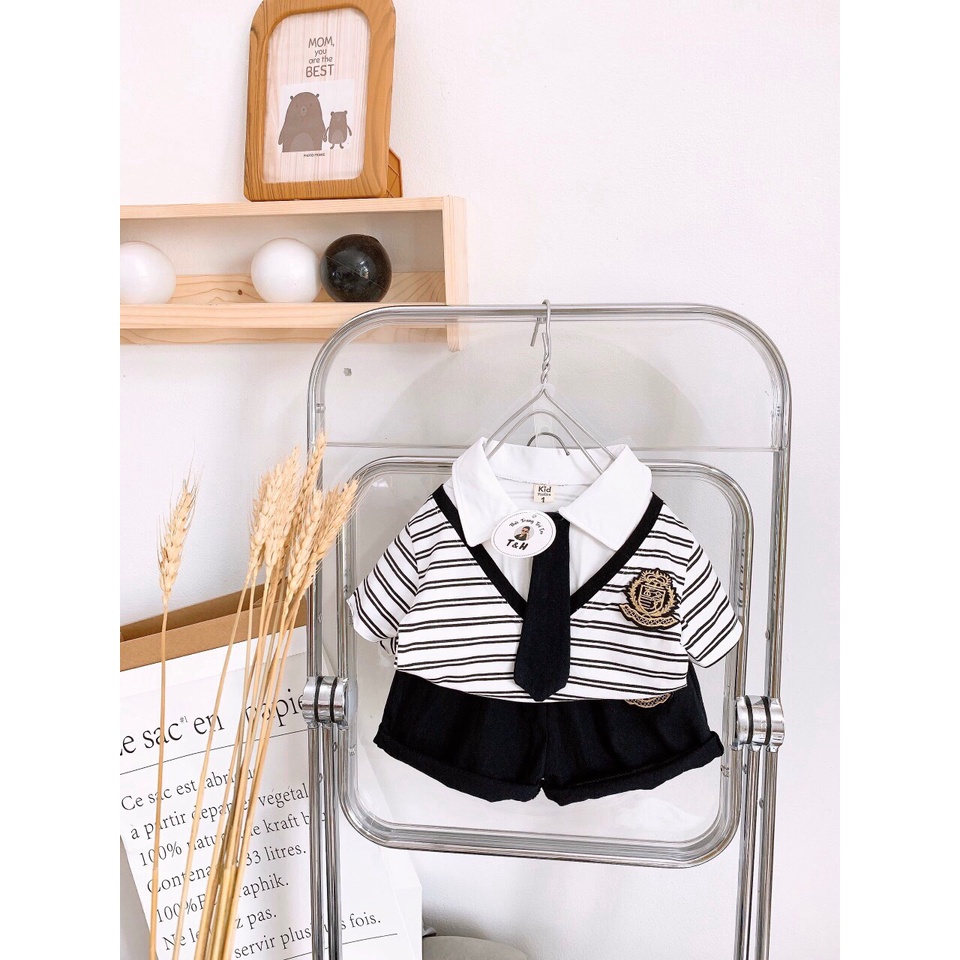 Sét sơ mi kẻ sọc cà vạt bé trai (8-16kg)